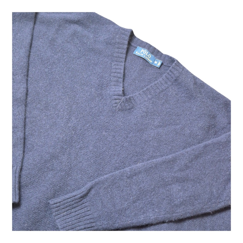 Polo Ralph Lauren Women M Blue Merino Wool Cashmere V Neck Poncho Cape Sweater